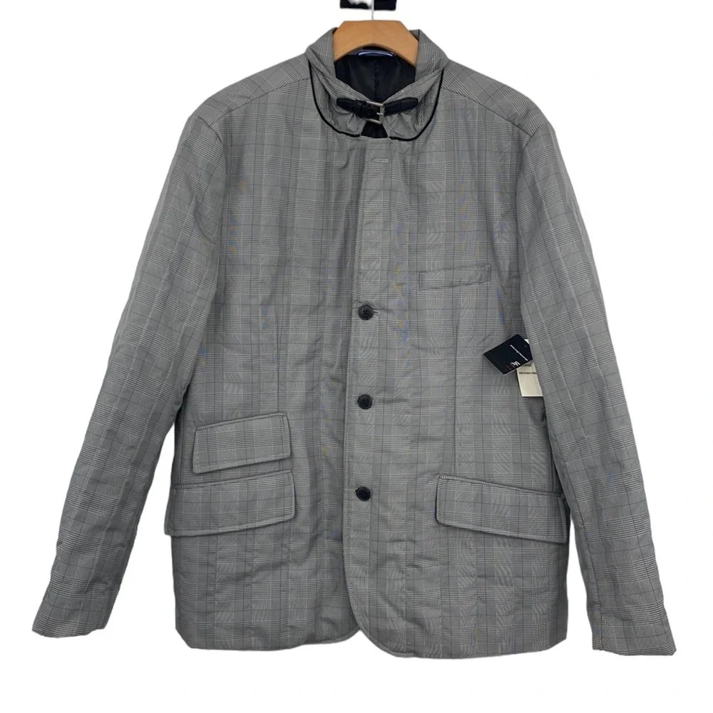 JF J.Ferrar Slim Fit Glen Plaid Jacket Men’s XL Black White Plaid Performance